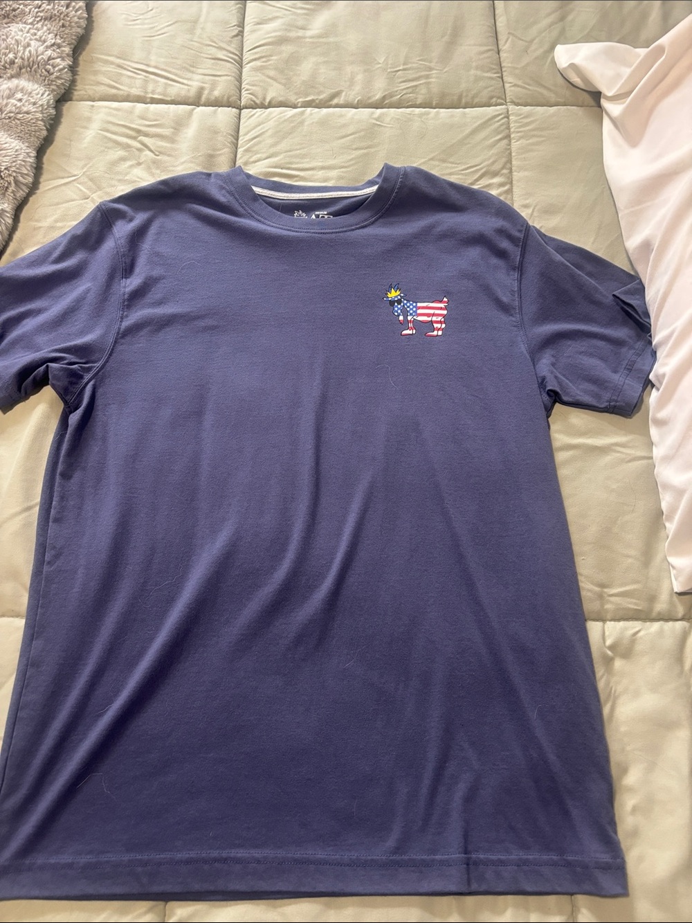 Men's Navy Short-Sleeve Crewneck Tee with Small Flag Dog Graphic